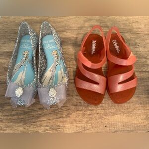 Mini Melissa Elsa Glitter Silver and Coral Kids Sandals